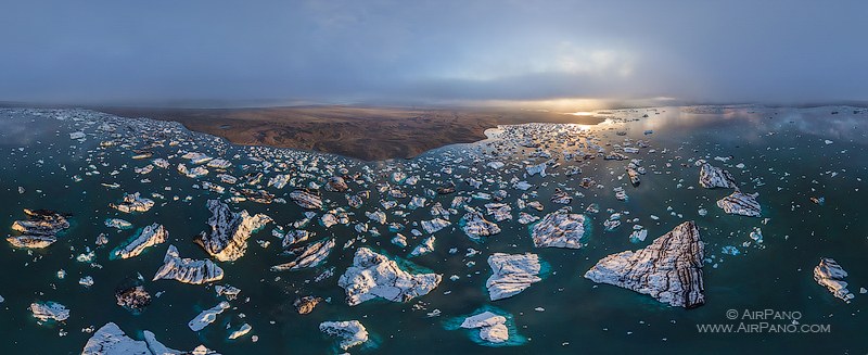 Aerial Jokulsarlon lagoon