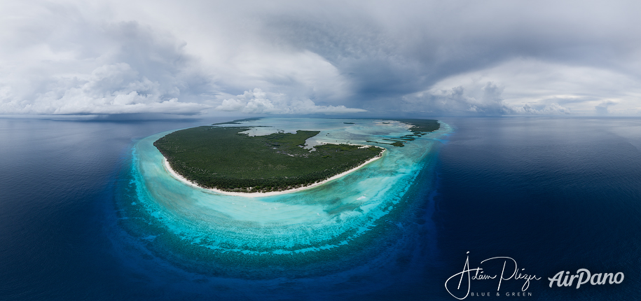 Aldabra atoll, incoming clouds of a tropical depression system North of Madagascar