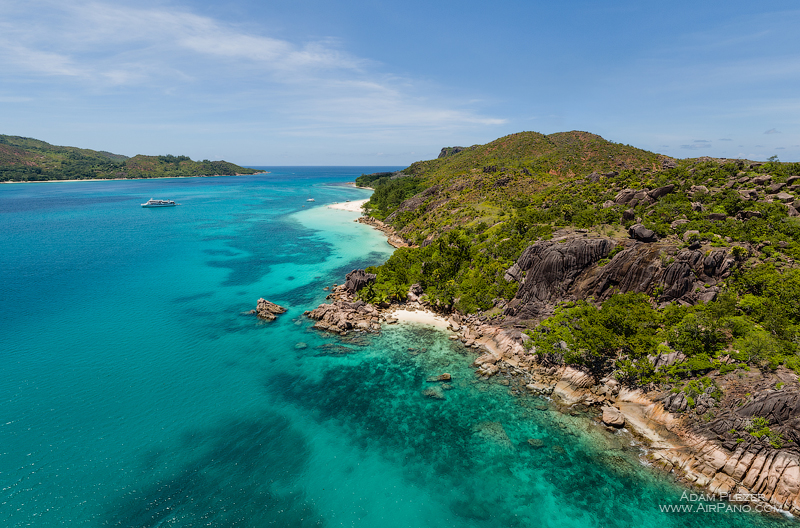 Pointe Camille, La Digue from an altitude of 410 meters. Seychelles