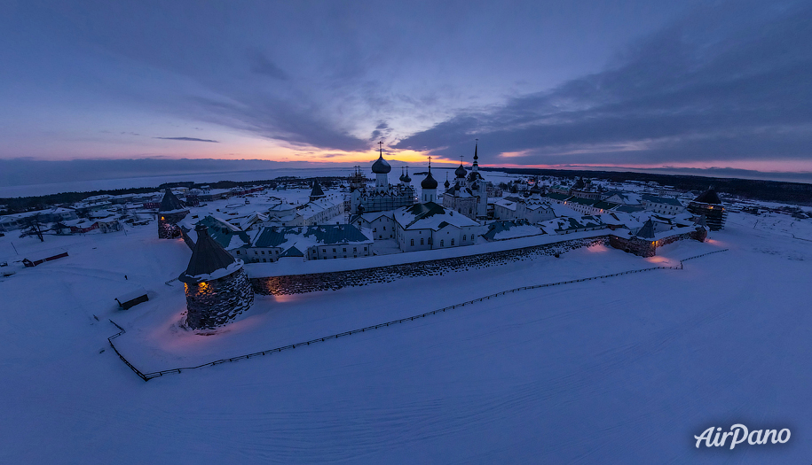 Solovetsky Monastery in winter night