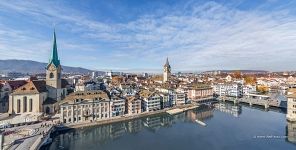 Embankment of Limmat River. Reflection