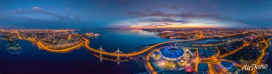 Panorama of Saint-Petersburg Stadium at night