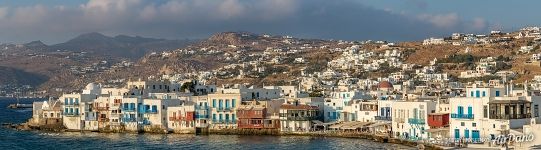 Houses of Mykonos at the shore of Aegean Sea