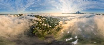 Over the clouds at Lake Kambalnoe. Kamchatka, Russia