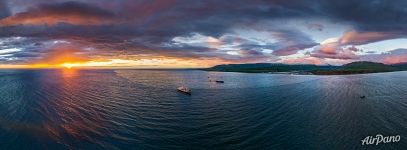 Sunset over Kamchatka. Okhotsk Sea