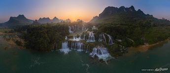 Panorama of Detian Falls at sunset