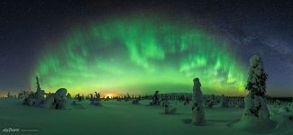 Panorama of the Kuntivaara fairy forest at night