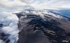 Steam columns at crater of the Eyafjallajökull volcano