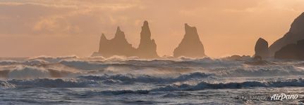 Panorama of Seastacks Reynisdrangar, South Iceland