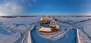 Panorama of Kizhi island in winter