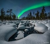 Aurora over the river with marshmallows