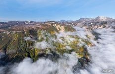 Clouds from the ocean above Valley of Geysers