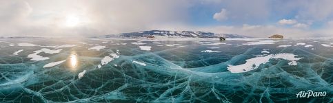 Panorama of Baikal ice near Uyuga cape